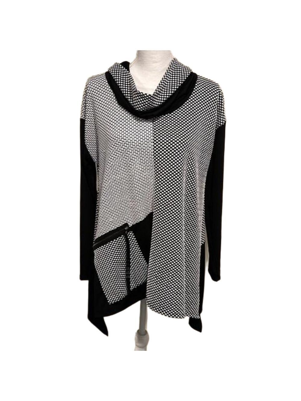 CHELSEA & THEODORE TUNIC Uneven hem long sleeves pocket size Large